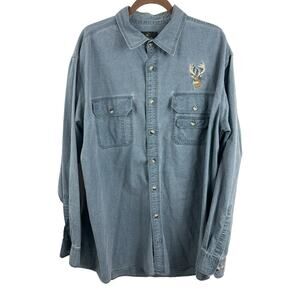 Red Head Denim Shirt Mens XL Tall Blue Button Up Long Sleeve Workwear Outdoor